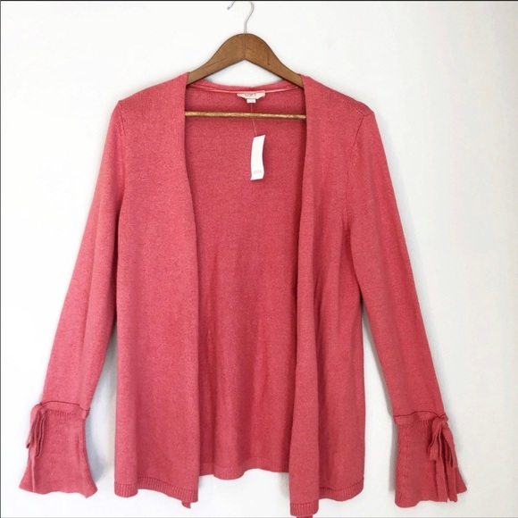 Loft NWT SP coral cardigan sweater w/ Bell Sleeves - Picture 3 of 7